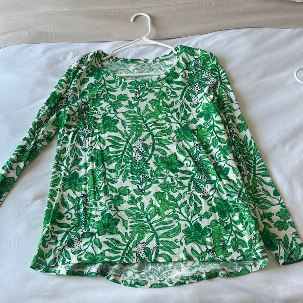 Green Floral Long Sleeve Top